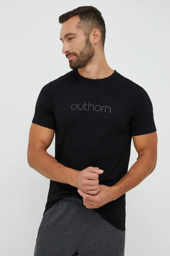 μαύρο Βαμβακερό μπλουζάκι Outhorn