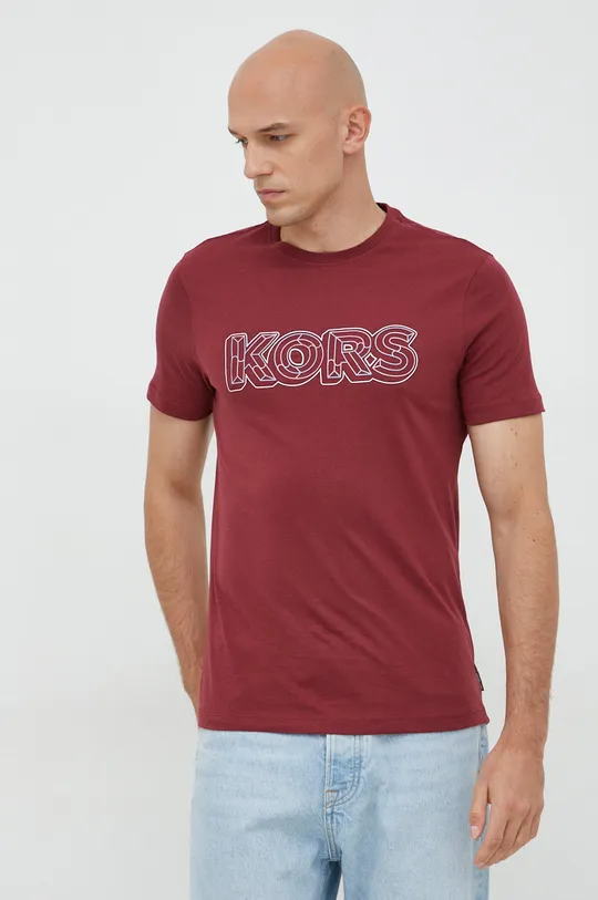 Βαμβακερό μπλουζάκι Michael Kors μπορντό