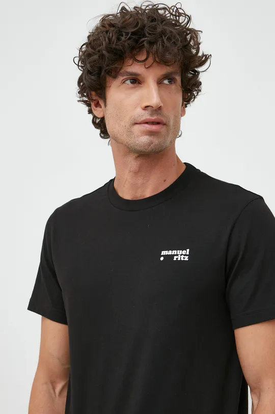 μαύρο Βαμβακερό μπλουζάκι Manuel Ritz Ανδρικά