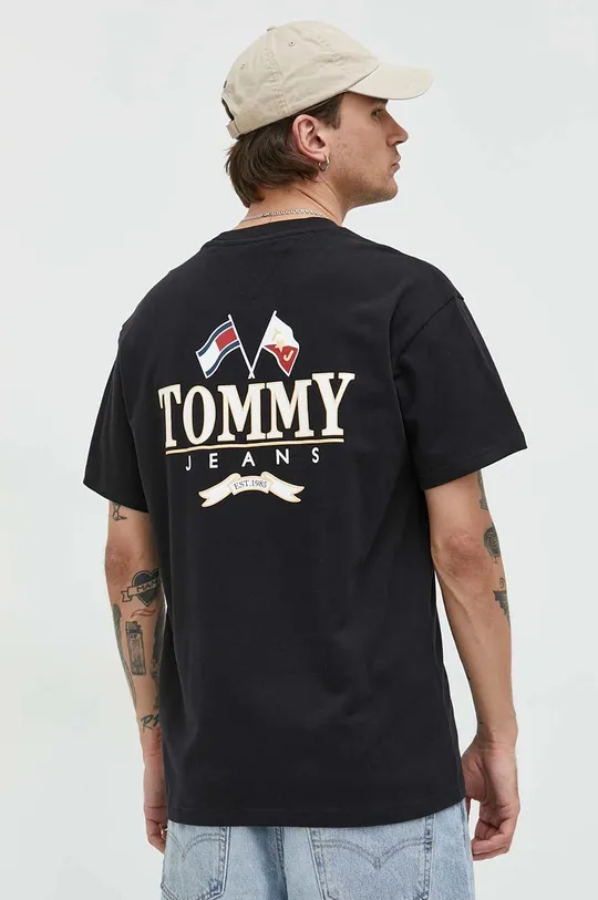 Βαμβακερό μπλουζάκι Tommy Jeans μαύρο