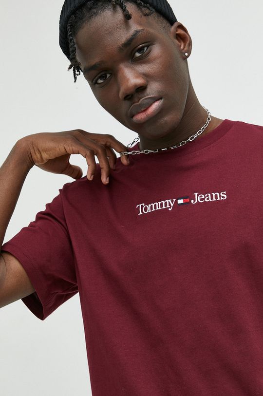 kasztanowy Tommy Jeans t-shirt bawełniany Męski
