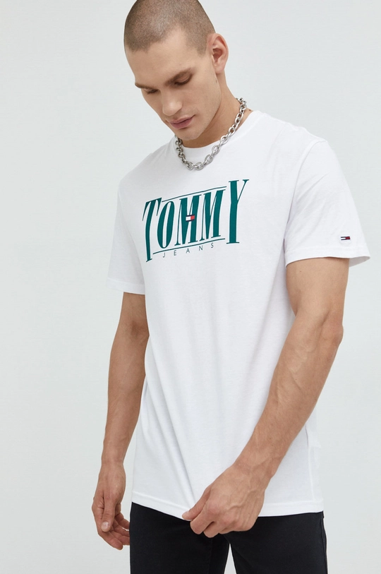 белый Хлопковая футболка Tommy Jeans Мужской