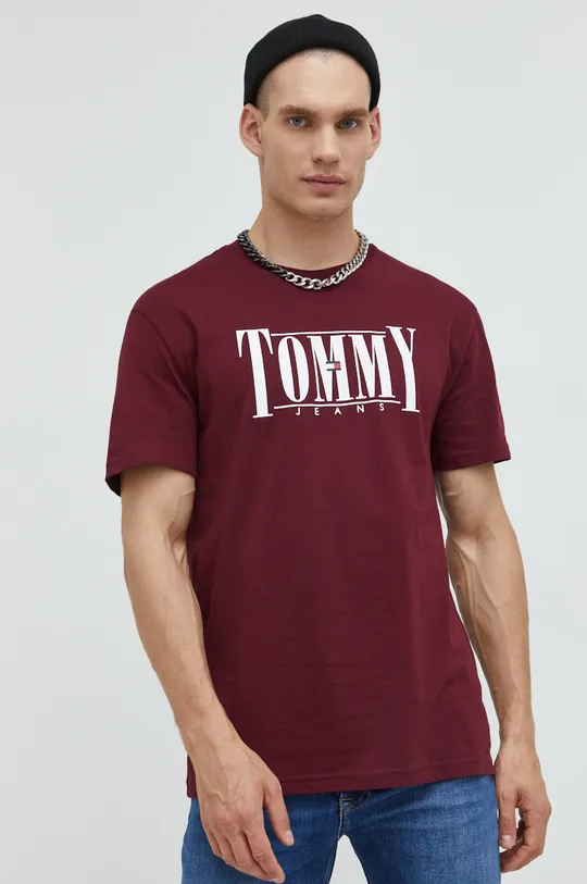 Βαμβακερό μπλουζάκι Tommy Jeans μπορντό