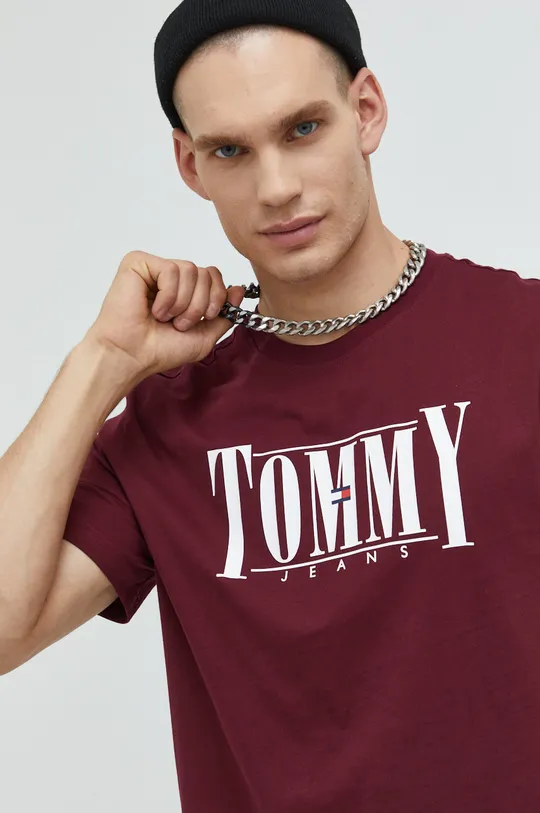 bordowy Tommy Jeans t-shirt bawełniany