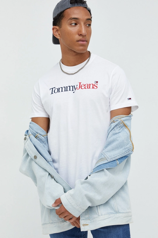 λευκό Βαμβακερό μπλουζάκι Tommy Jeans Ανδρικά