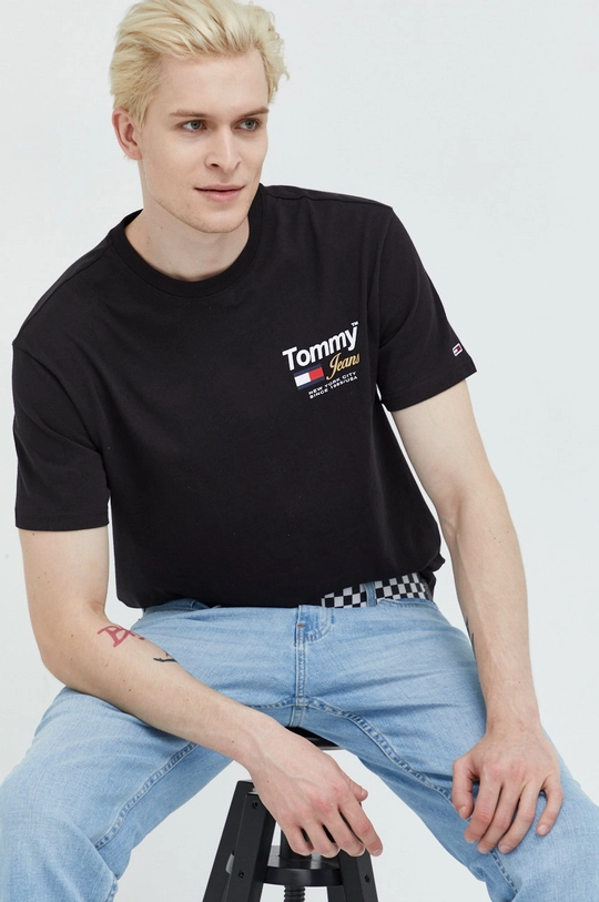 čierna Bavlnené tričko Tommy Jeans Pánsky