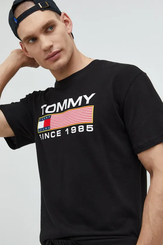 črna Bombažna kratka majica Tommy Jeans