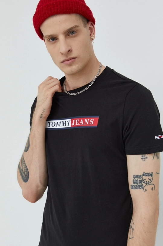 μαύρο Βαμβακερό μπλουζάκι Tommy Jeans