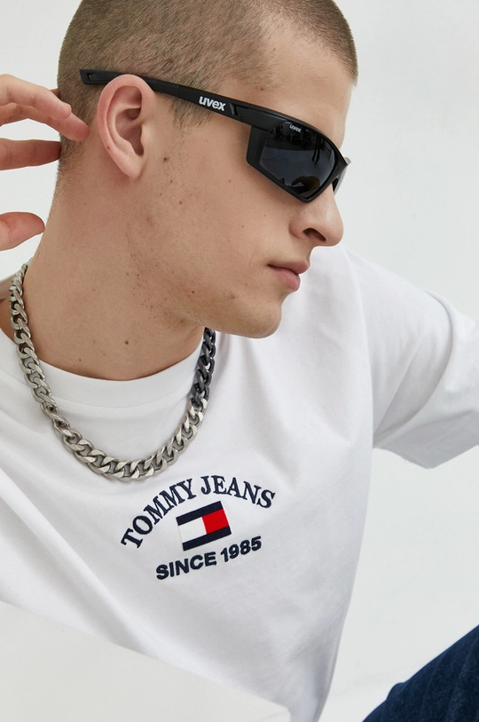 λευκό Βαμβακερό μπλουζάκι Tommy Jeans Ανδρικά