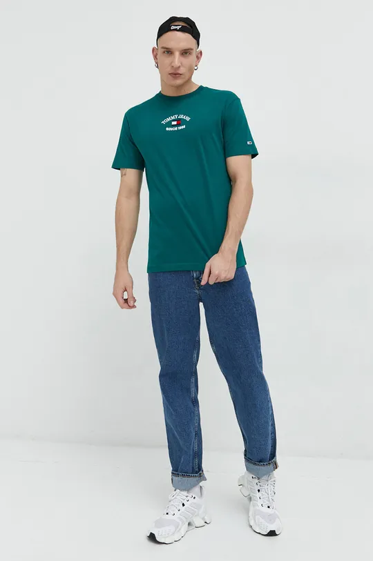 Βαμβακερό μπλουζάκι Tommy Jeans πράσινο