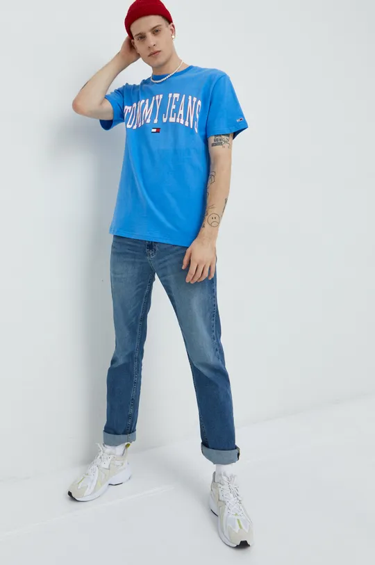 Βαμβακερό μπλουζάκι Tommy Jeans μπλε