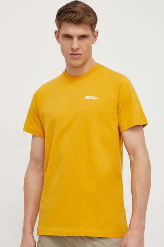 rumena Bombažna kratka majica Jack Wolfskin Moški