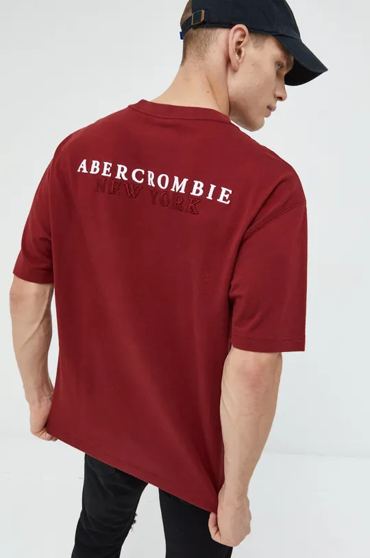 burgundia Abercrombie & Fitch pamut póló Férfi