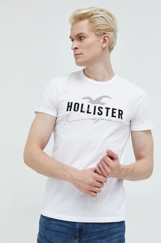 biały Hollister Co. t-shirt bawełniany