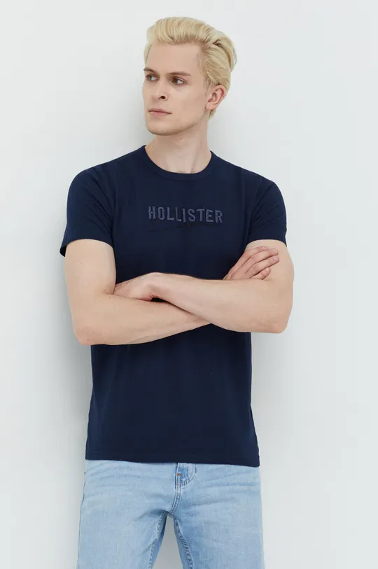 tmavomodrá Bavlnené tričko Hollister Co. Pánsky