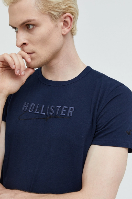 tmavomodrá Bavlnené tričko Hollister Co.