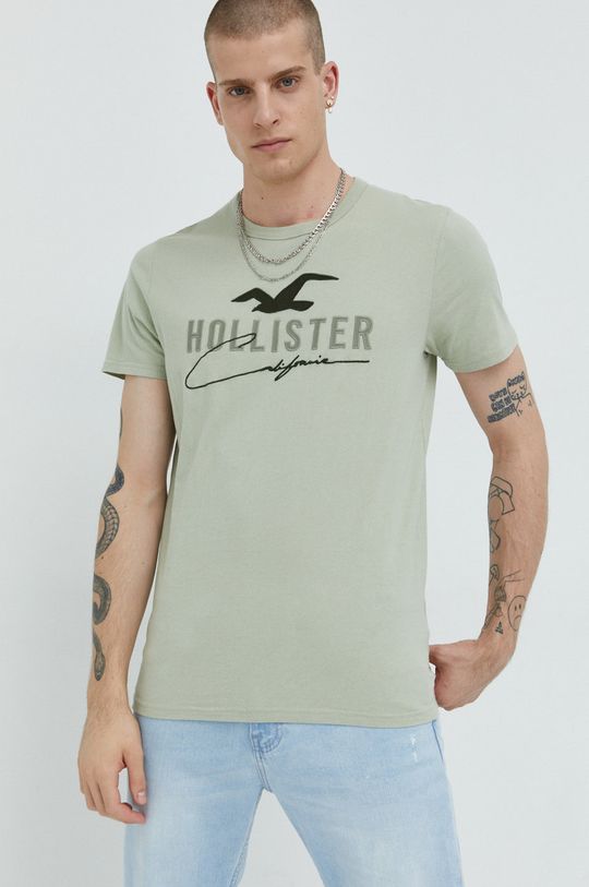 зелен Памучна тениска Hollister Co.