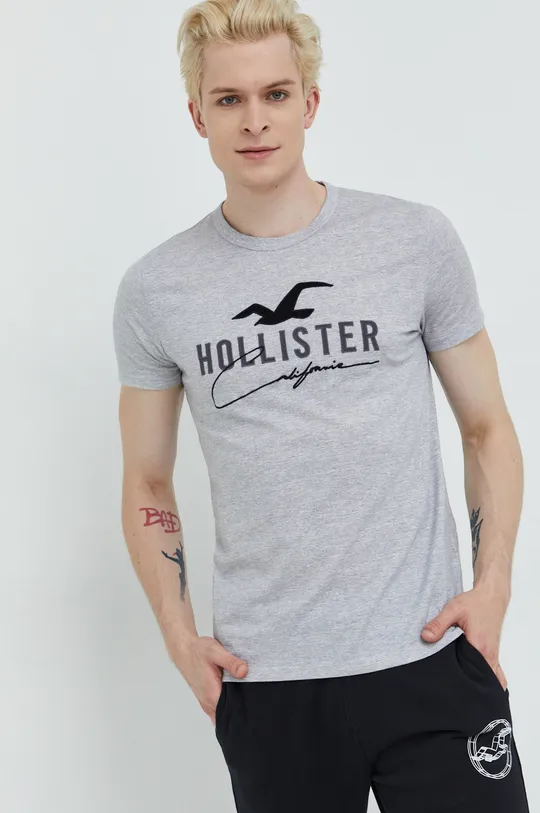 Βαμβακερό μπλουζάκι Hollister Co. γκρί