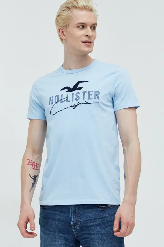 μπλε Βαμβακερό μπλουζάκι Hollister Co.