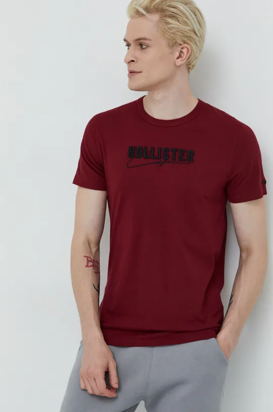 μπορντό Βαμβακερό μπλουζάκι Hollister Co. Ανδρικά