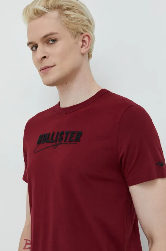 μπορντό Βαμβακερό μπλουζάκι Hollister Co.