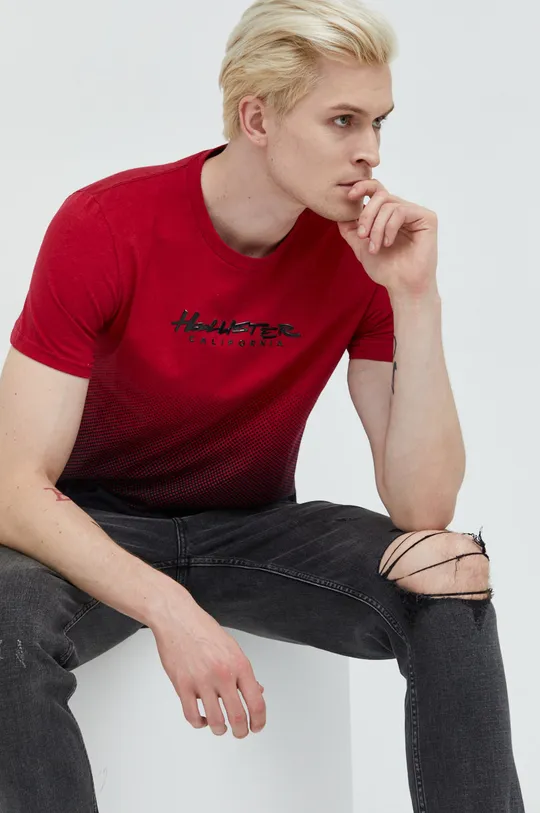 κόκκινο Βαμβακερό μπλουζάκι Hollister Co. Ανδρικά