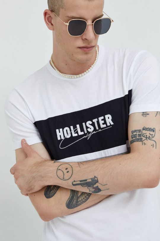 бял Памучна тениска Hollister Co.
