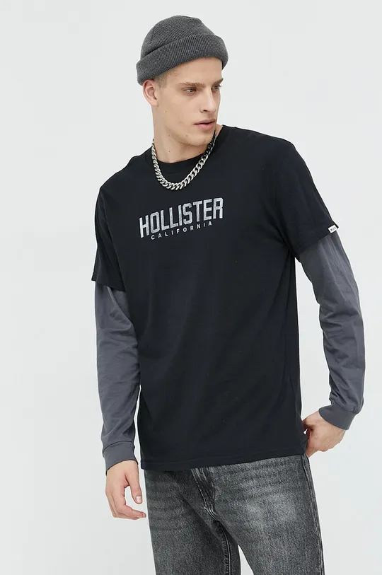 μαύρο Βαμβακερή μπλούζα με μακριά μανίκια Hollister Co.