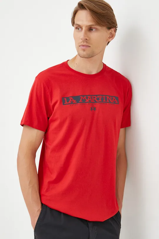 κόκκινο Βαμβακερό μπλουζάκι La Martina Ανδρικά