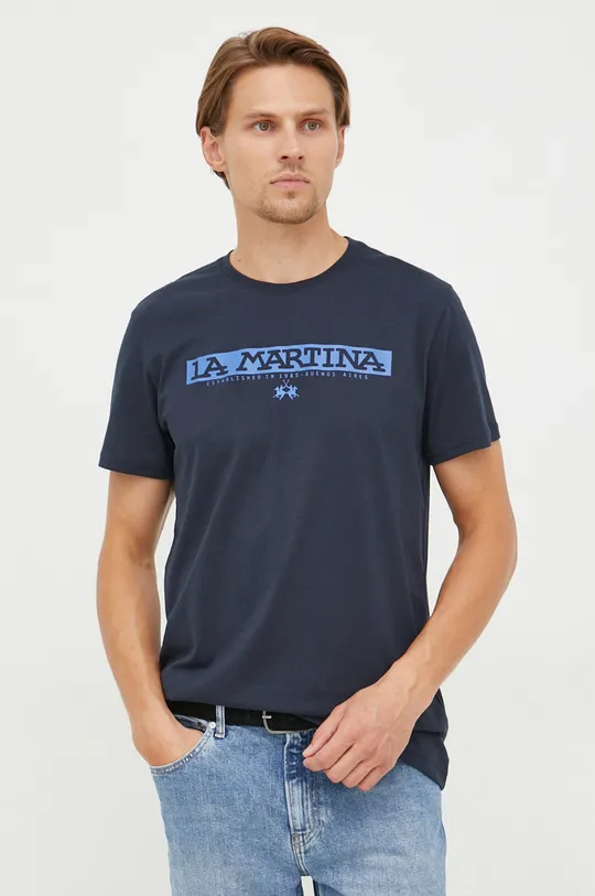 σκούρο μπλε Βαμβακερό μπλουζάκι La Martina Ανδρικά