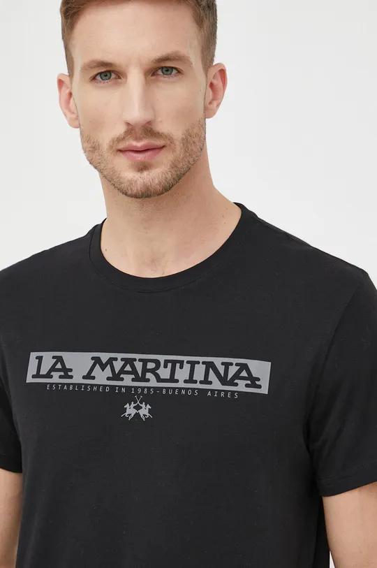 czarny La Martina t-shirt bawełniany