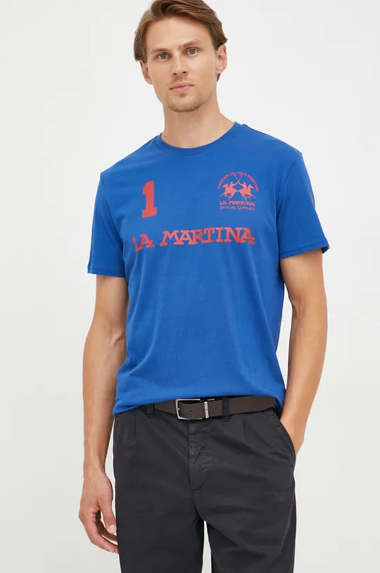 μπλε Βαμβακερό μπλουζάκι La Martina Ανδρικά