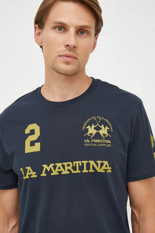 mornarsko modra Bombažna kratka majica La Martina Moški
