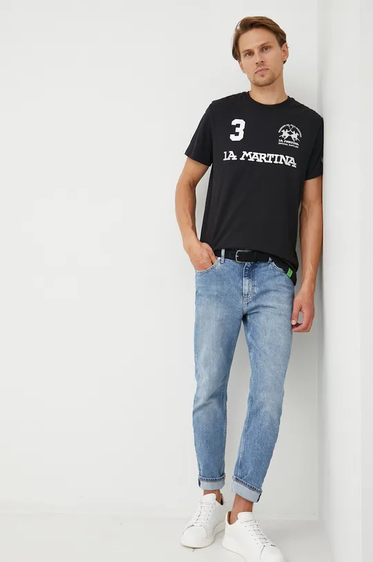 Βαμβακερό μπλουζάκι La Martina μαύρο