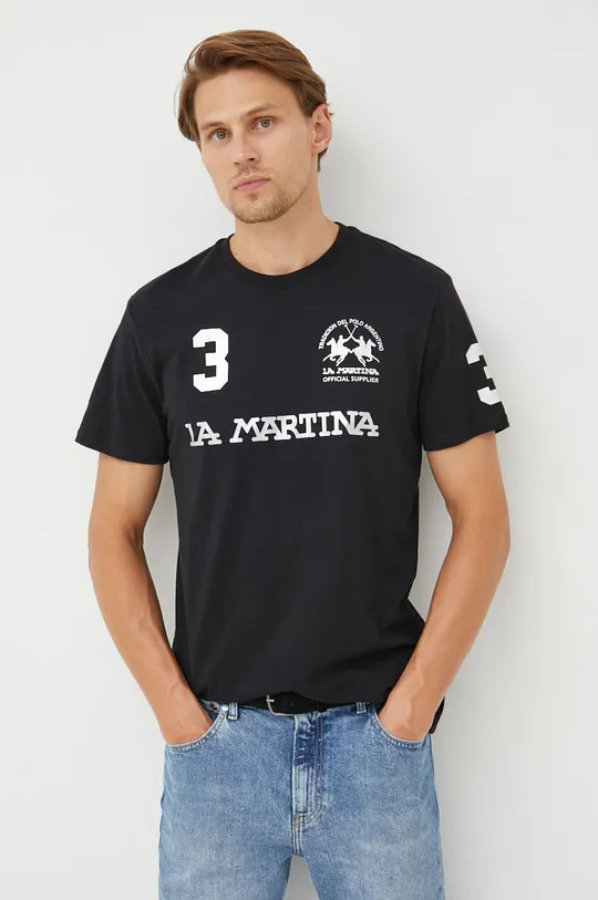 μαύρο Βαμβακερό μπλουζάκι La Martina