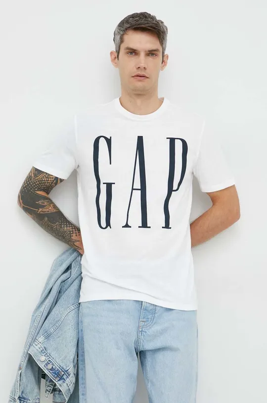 λευκό Βαμβακερό μπλουζάκι GAP Ανδρικά