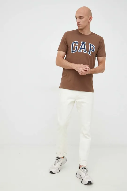 Βαμβακερό μπλουζάκι GAP καφέ