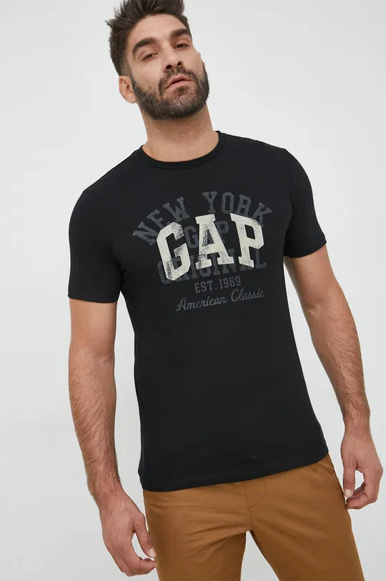 μαύρο Βαμβακερό μπλουζάκι GAP Ανδρικά