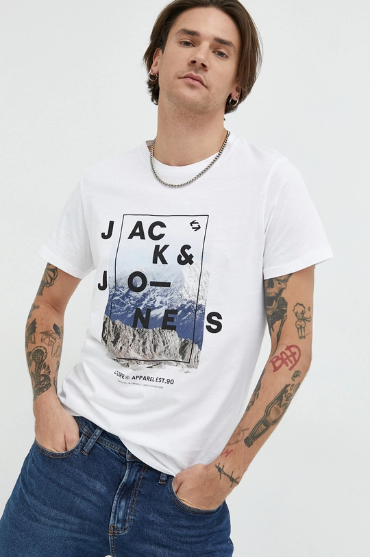 λευκό βαμβακερό μπλουζάκι Jack & Jones Ανδρικά