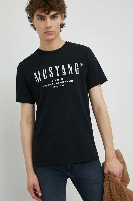 czarny Mustang t-shirt bawełniany Męski