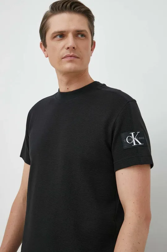 μαύρο Βαμβακερό μπλουζάκι Calvin Klein Jeans