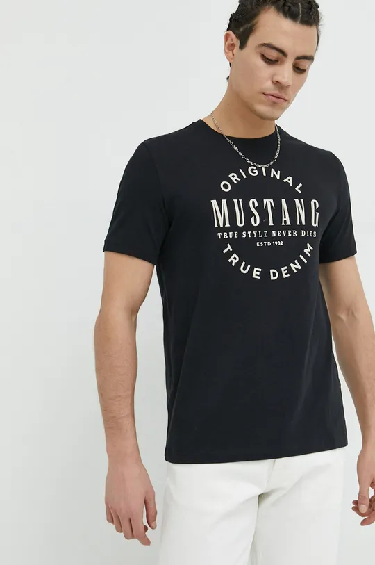 Βαμβακερό μπλουζάκι Mustang μαύρο
