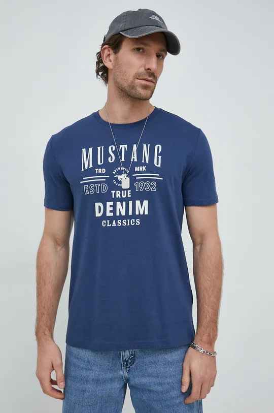 μπλε Βαμβακερό μπλουζάκι Mustang Ανδρικά
