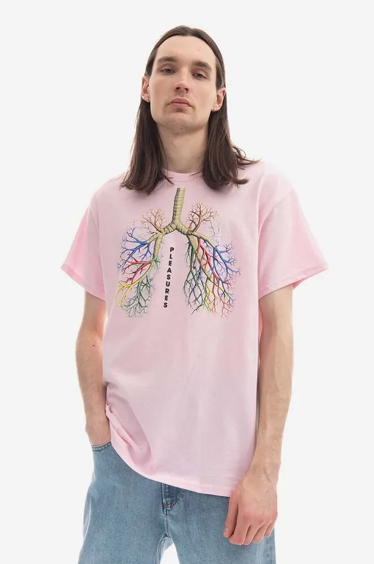 růžová Bavlněné tričko PLEASURES Breathe Again Pánský