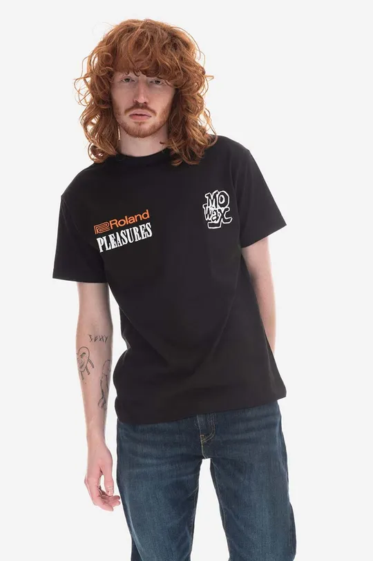 czarny PLEASURES t-shirt bawełniany x Unckle TB-03 Męski