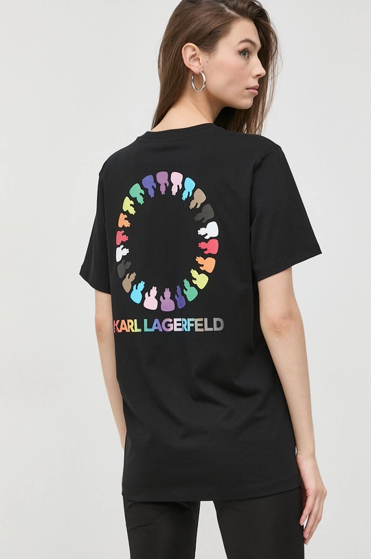 czarny Karl Lagerfeld t-shirt bawełniany 225W1781