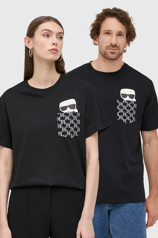 czarny Karl Lagerfeld t-shirt bawełniany 225W1789 Unisex