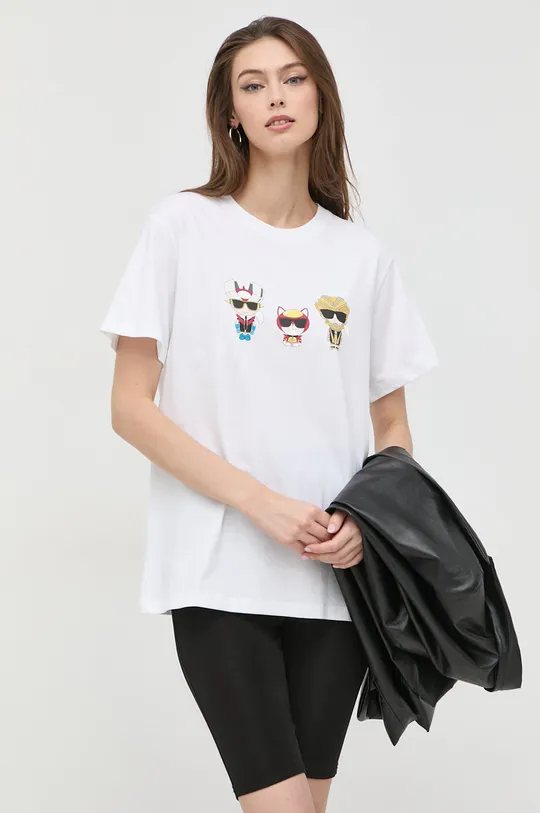 biały Karl Lagerfeld t-shirt bawełniany 225W1791 Unisex