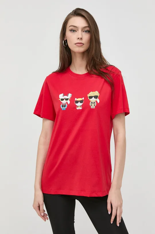 czerwony Karl Lagerfeld t-shirt bawełniany 225W1791 Unisex
