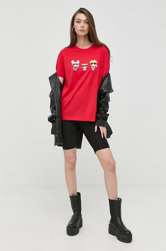 Karl Lagerfeld t-shirt bawełniany 225W1791 czerwony